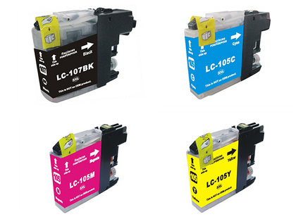 Brother LC107 LC105 Compatible Ink Cartridge Combo BK/C/M/Y