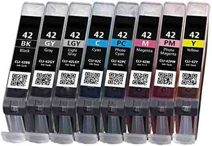 Compatible Canon CLI-42 8 Pack Set Ink Black, Cyan, Grey, Light grey, Magenta, Photo cyan, Photo magenta, Yellow ink cartridge