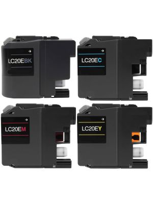 Brother LC20E 4PKS Compatible Color Ink Cartridge Combo Extra High Yield BK/C/M/Y